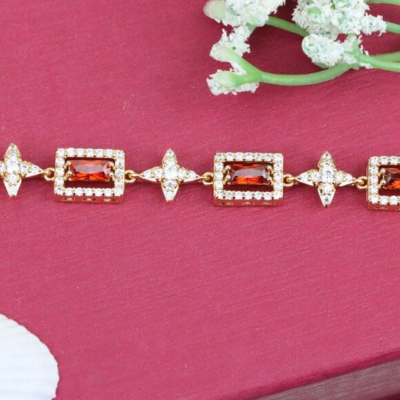 "Rose Gold Bracelet with Red Baguette Stones and Star CZ Links, XPBL0818 - Picture 12 of 12